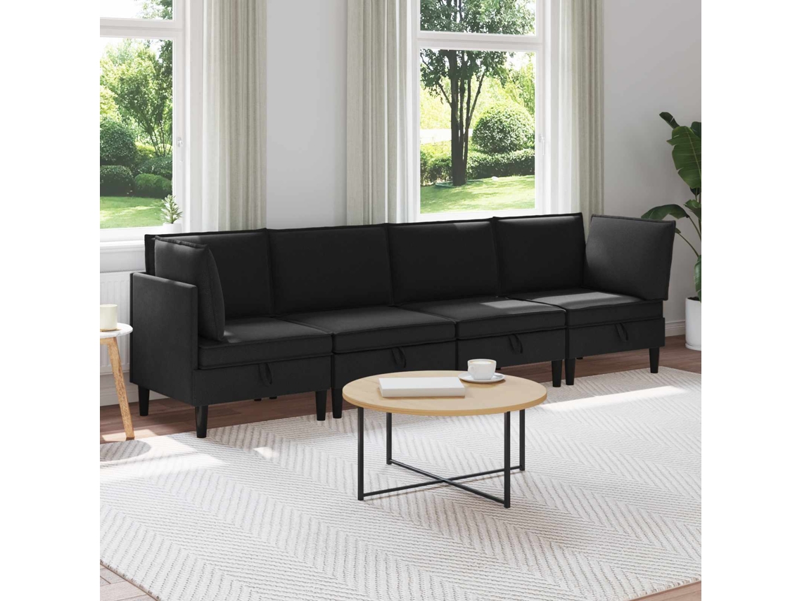 Vidaxl Conjunto De Móveis Para Sala De Estar 4 Unid. Preto Tecido