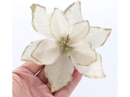 Conjunto De 12 Flores Para Árvore De Natal Com Purpurina Artificial Ouro 13 Cm*