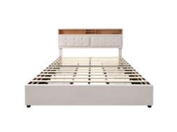 Cama Com Gavetas Estofada Porta Carregamento Mobrio Bege (160x200cm)