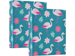 Pasta Fichário Com Elegante Estampa Flamingo Em Tons Pêssego E Azul Gasolina 3,8cm 1,5 Polegadas, 3 Argolas