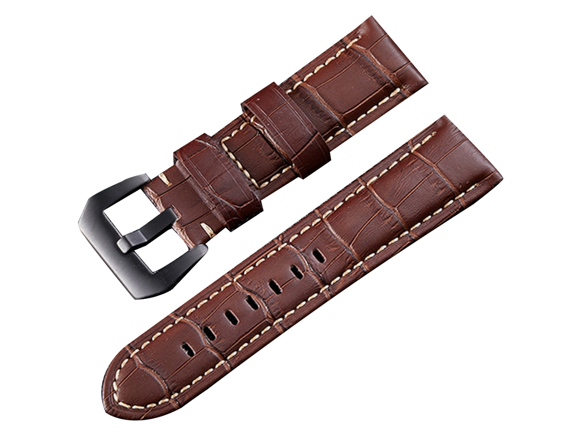 Correa De Reloj De Cuero Auténtico 20mm Hebilla Pin Marrón Hebilla Negra