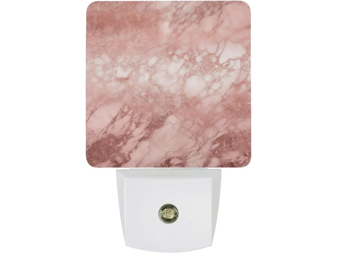 Luminária noturna com fundo de mármore rosa e dourado, luminária noturna decorativa, luminária noturna para viagem.