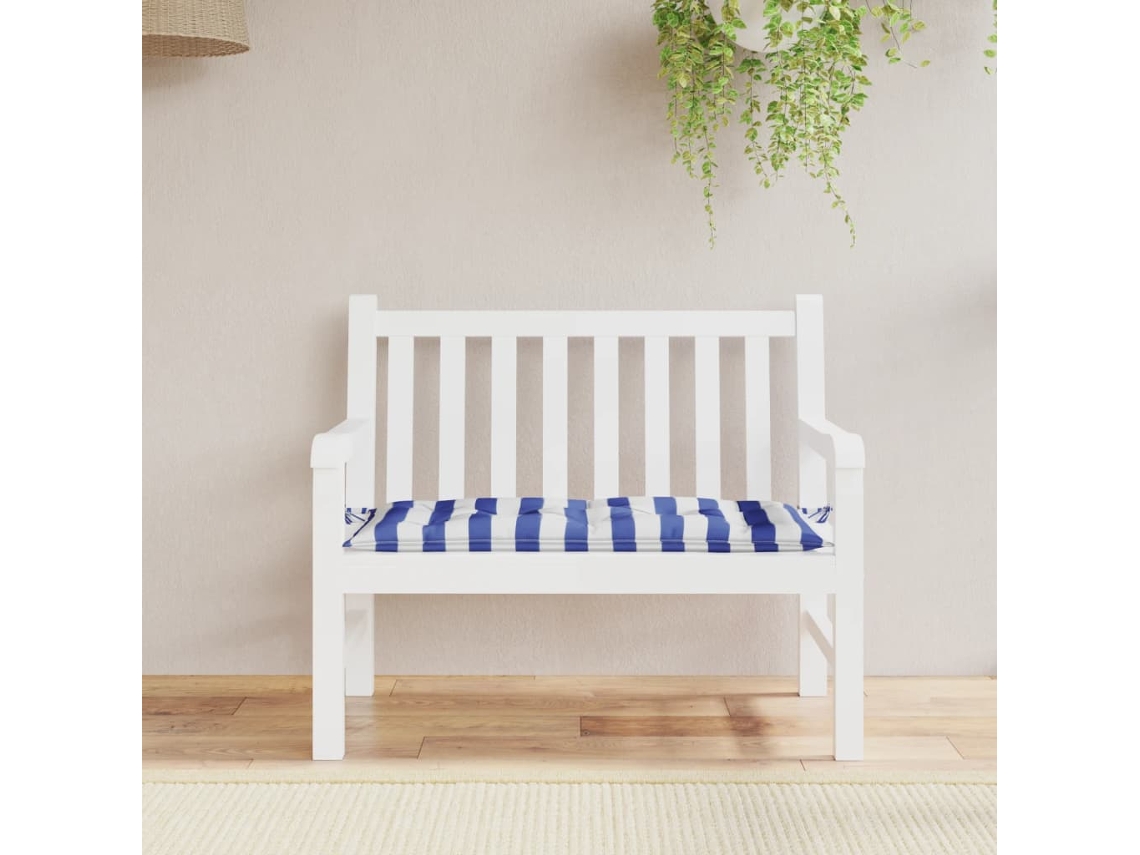 Vidaxl Almofadão P/ Banco Jardim 110x50x7 Cm Tecido Riscas Azul/branco