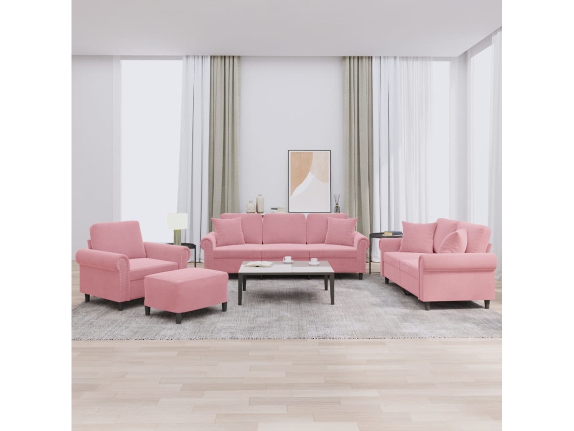 Vidaxl 4 Pcs Conjunto De Sofás Com Almofadas Veludo Rosa