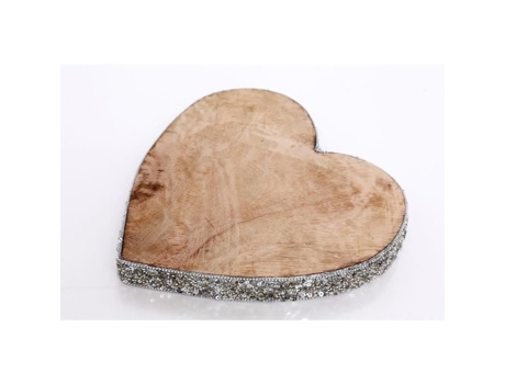 Decoração de Natal em Madeira com Coração Natural - Prata