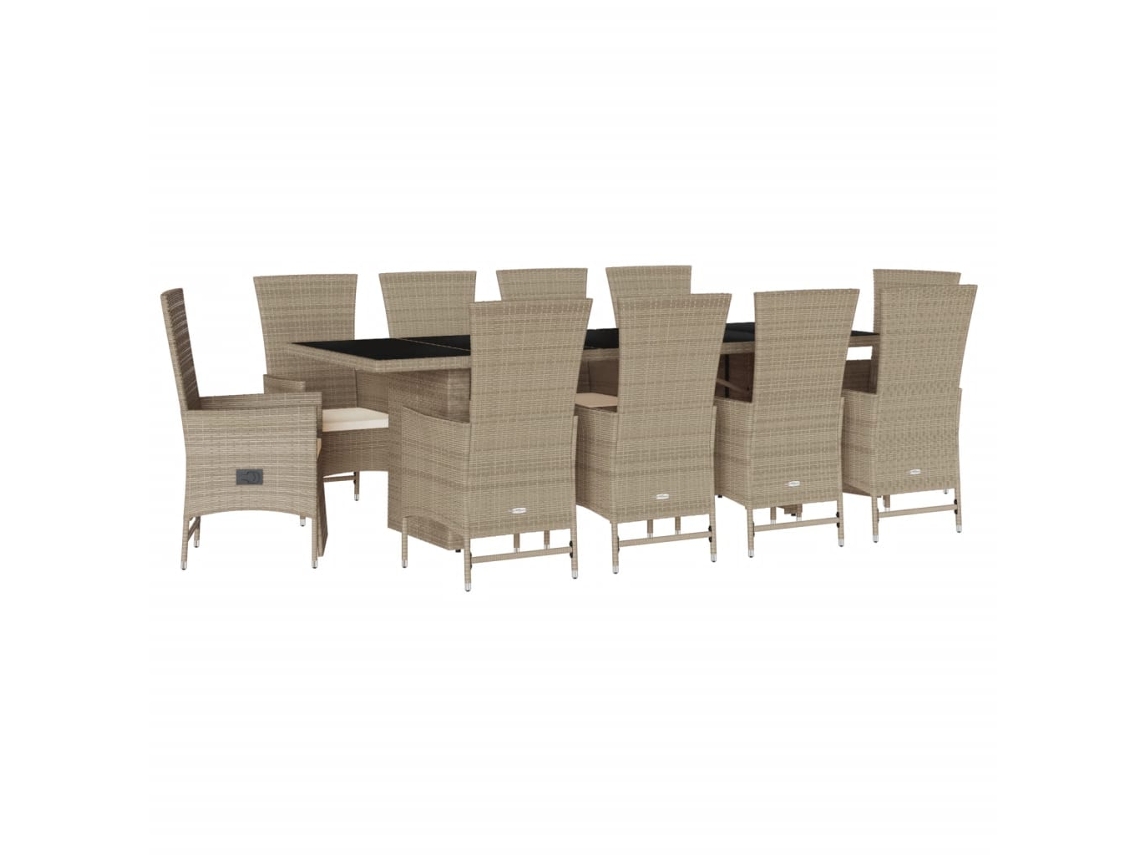 Maison Exclusive - 11 Pcs Conjunto De Jantar P/ Jardim Com Almofadões Vime Pe Bege