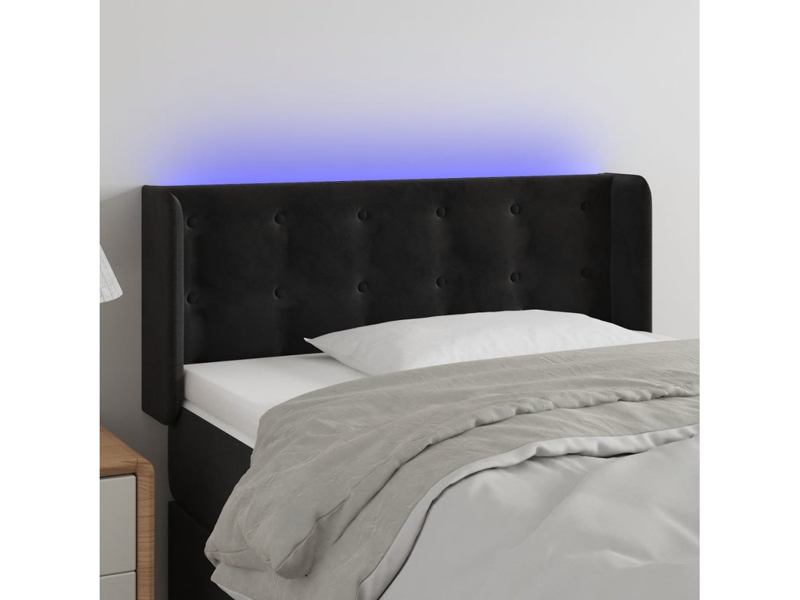 Vidaxl Cabeceira De Cama C/ Luzes Led Veludo 83x16x78/88 Cm Preto
