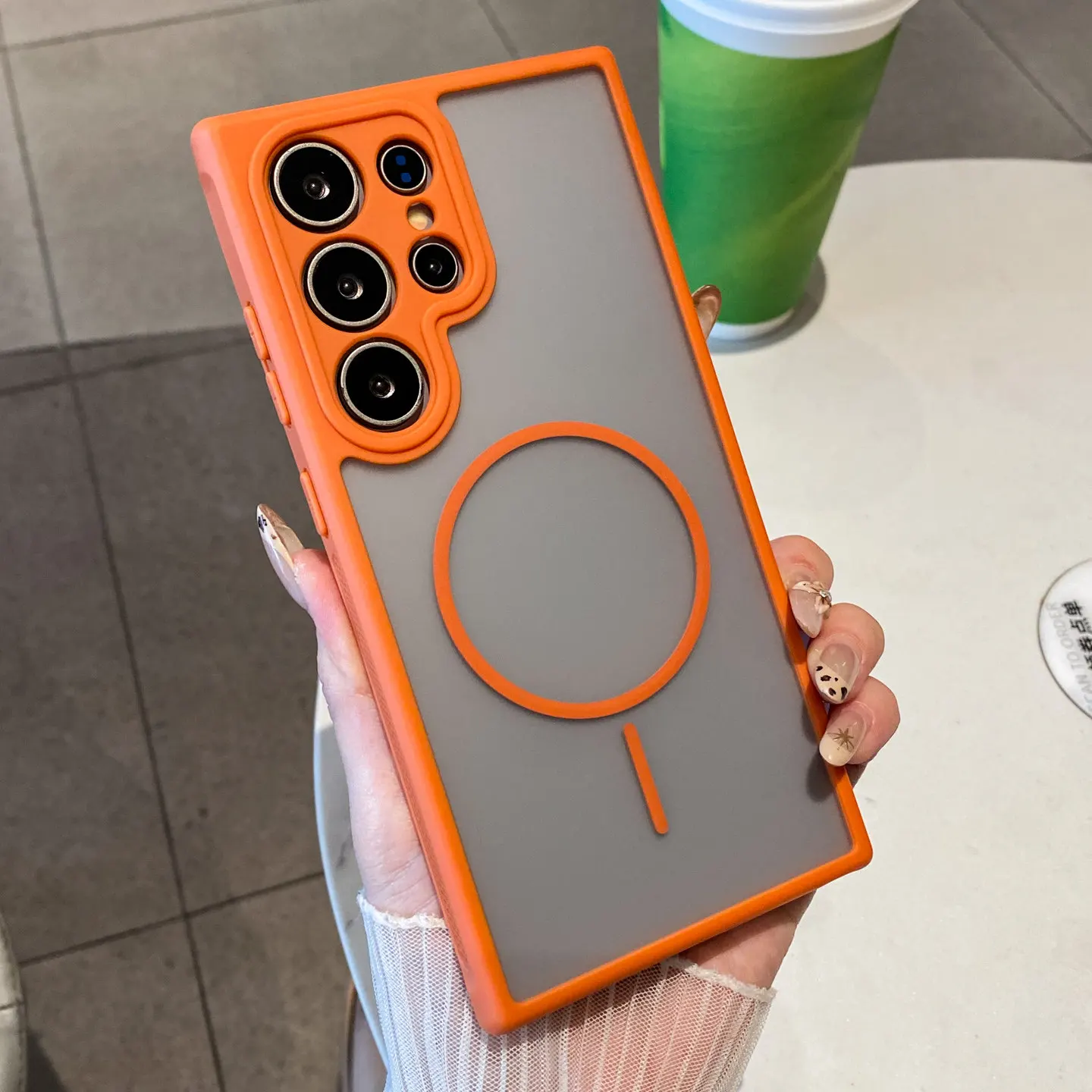 Capa Protetora Transparente Fosca Com Carregamento Sem Fio (laranja Galaxy S24 Ultra)
