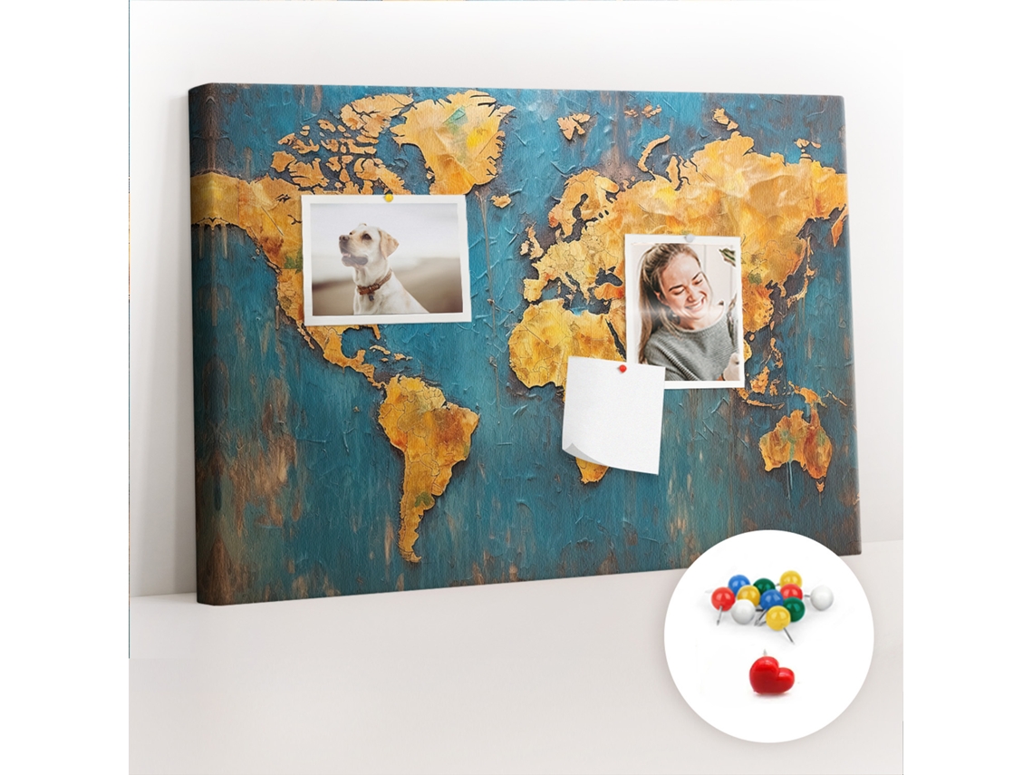 Painel De Cortiça Para Parede Mapa-múndi Decorativo Para O Quarto Das Crianças Espelharte (60x40 Cm)