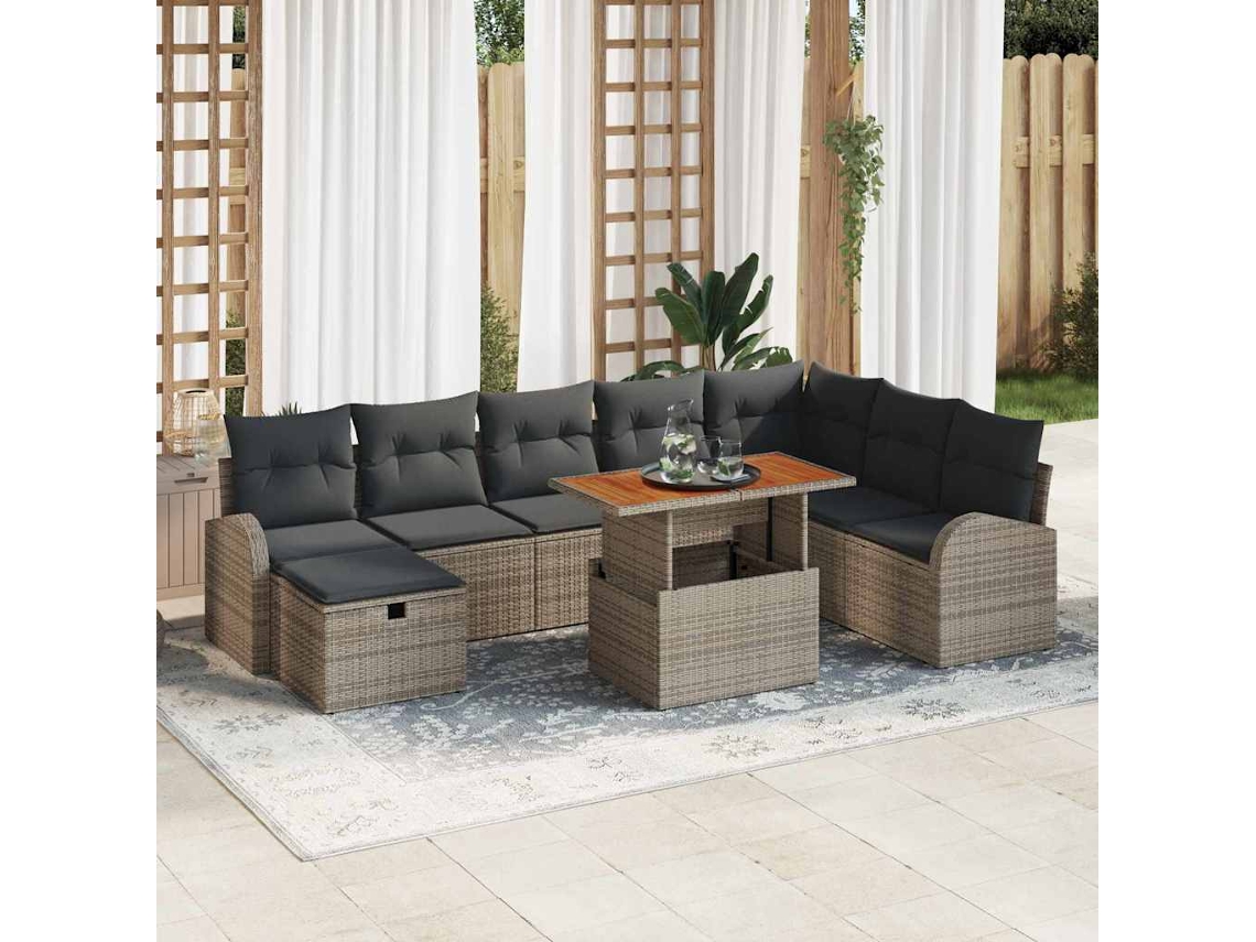 Vidaxl Conjunto De Sofá De Jardim 9 Pcs Cinzeto Vime Pe