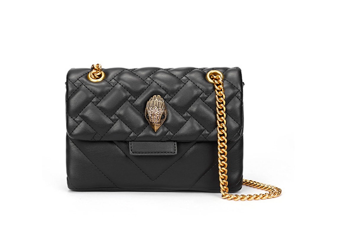 Bolsa de Ombro com Cadeia Textura em Grade Material Pu Multifuncional para Mulheres Preta One Size