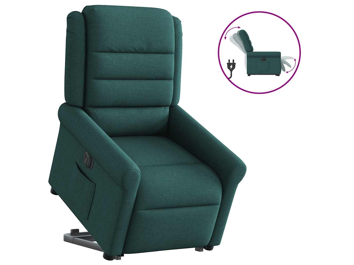 Vidaxl Poltrona Reclinável Elevatória Elétrica Tecido Verde-escuro