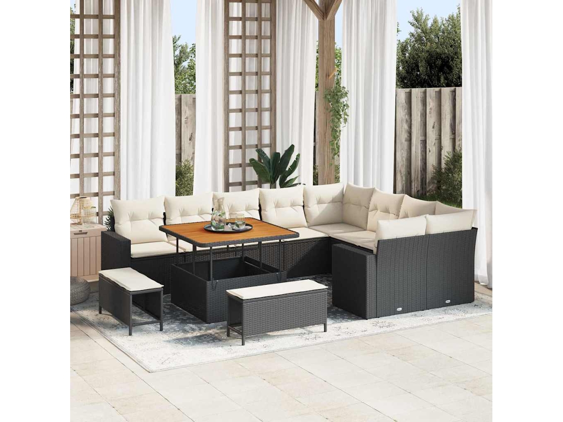 Vidaxl Conjunto De Sofá De Jardim 12 Unid. Preto Vime Pe