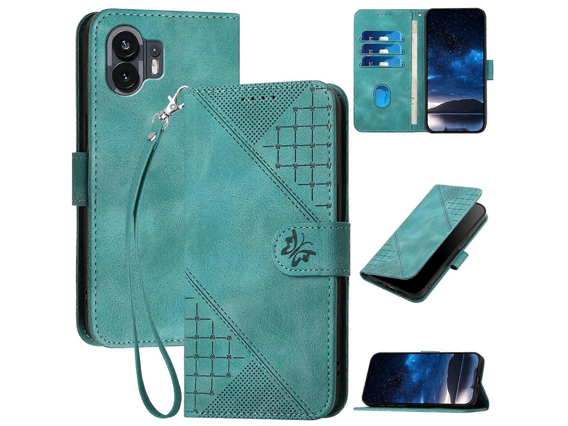 Capa De Couro Com Estampa De Borboleta Em Relevo Yx0080 Com Cordão Para Nothing Phone 2