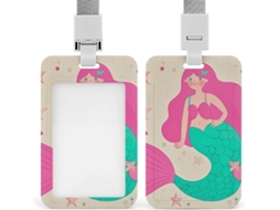 Porta Crachá Sereia Em Tons Pastel Azul Turquesa Com Cordão Identificação, À Prova D Água, Ideal Trabalho