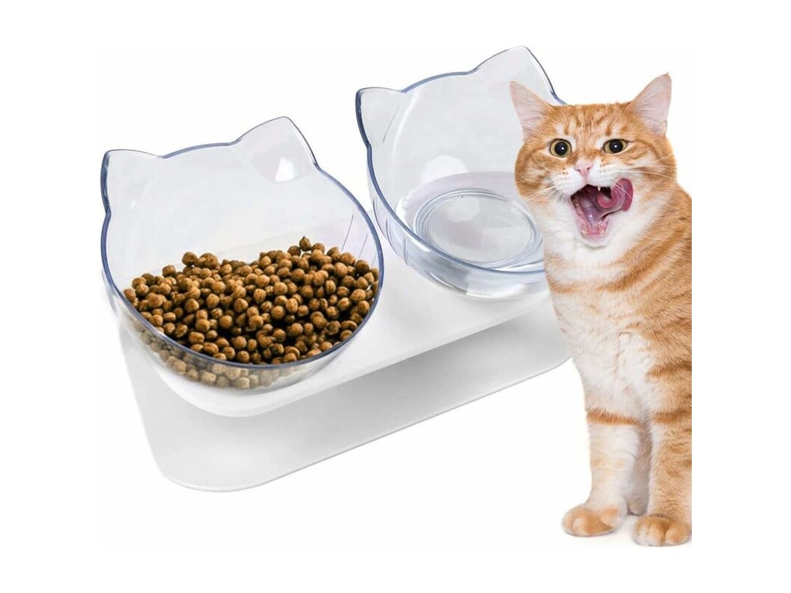Tigela para Ração de Gato com Inclinação de 15° e Altura Dupla, Antiderrapante e com Protetor de Pescoço Ajustável, Ortopédica para Gatos AQUAFORGE