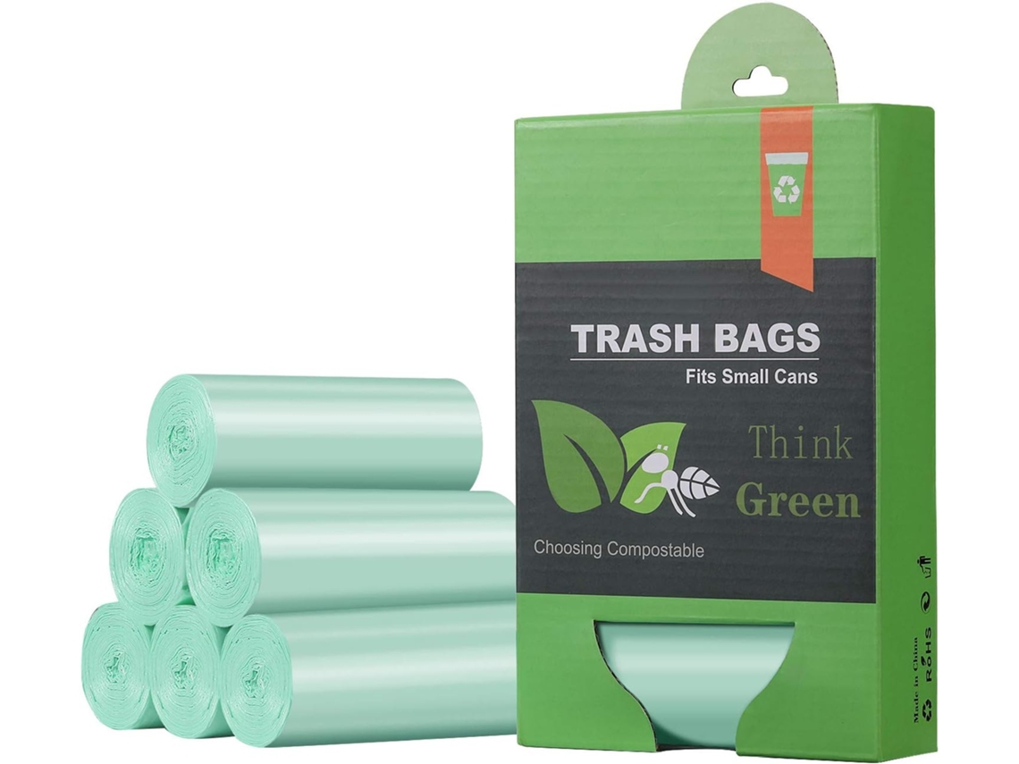 Sacos de lixo compostáveis pequenos, 2,6 galões, 125 mini sacos biodegradáveis para alimentos Slowmoose