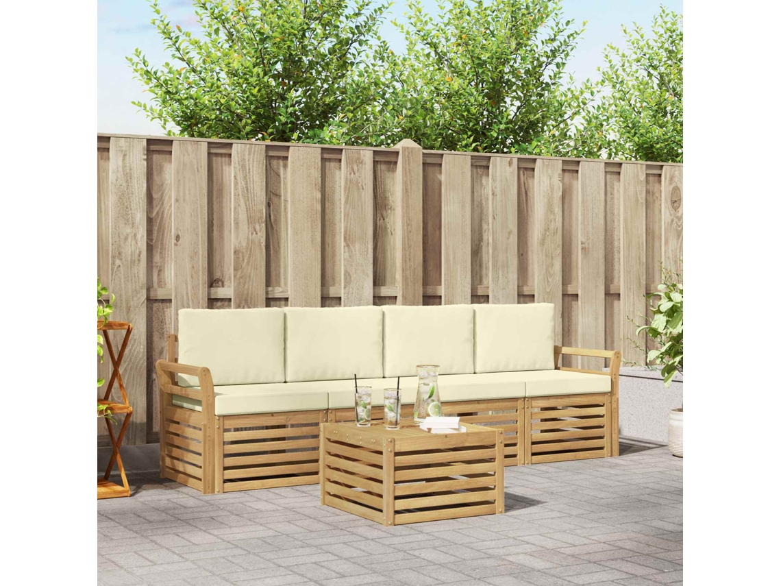 Vidaxl Conjunto De Sofás Para Exterior 5 Unid. Branco E Creme