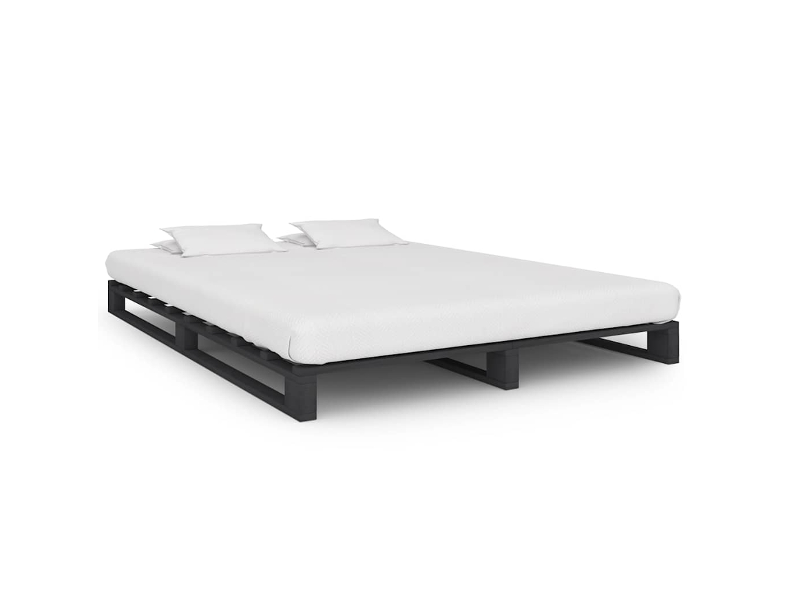 Estrutura De Cama Vidaxl Cinzeto Madeira De Pinho Maciça (200 X 140 X 14 Cm)
