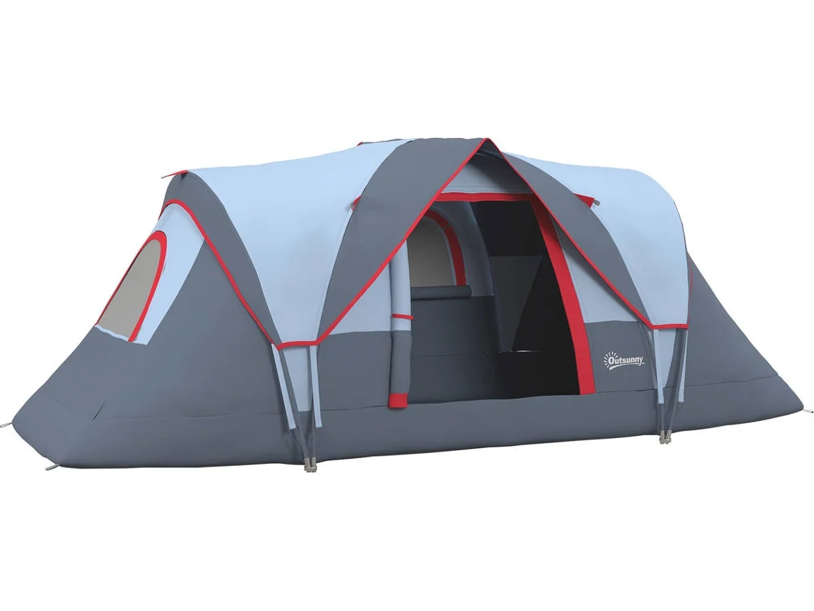 Tenda de Campismo OUTSUNNY (450x215x180 cm - Azul - Poliéster - 6 Pessoas)