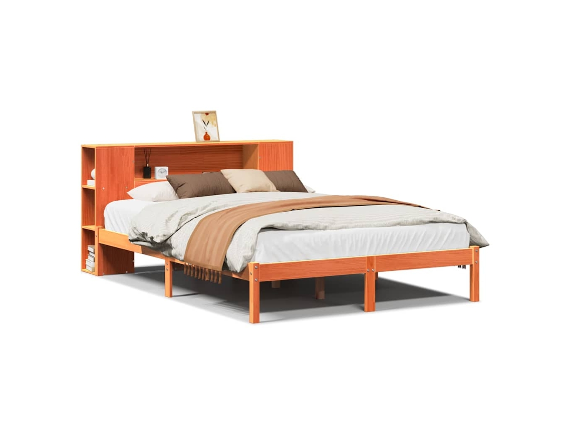 Cama com Estante Sem Colchão 140x200 Cm Pinho Maciço MAISON EXCLUSIVE