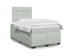 Cama Boxspring C/ Colchão 120x200 Cm Veludo Cinzento-claro
