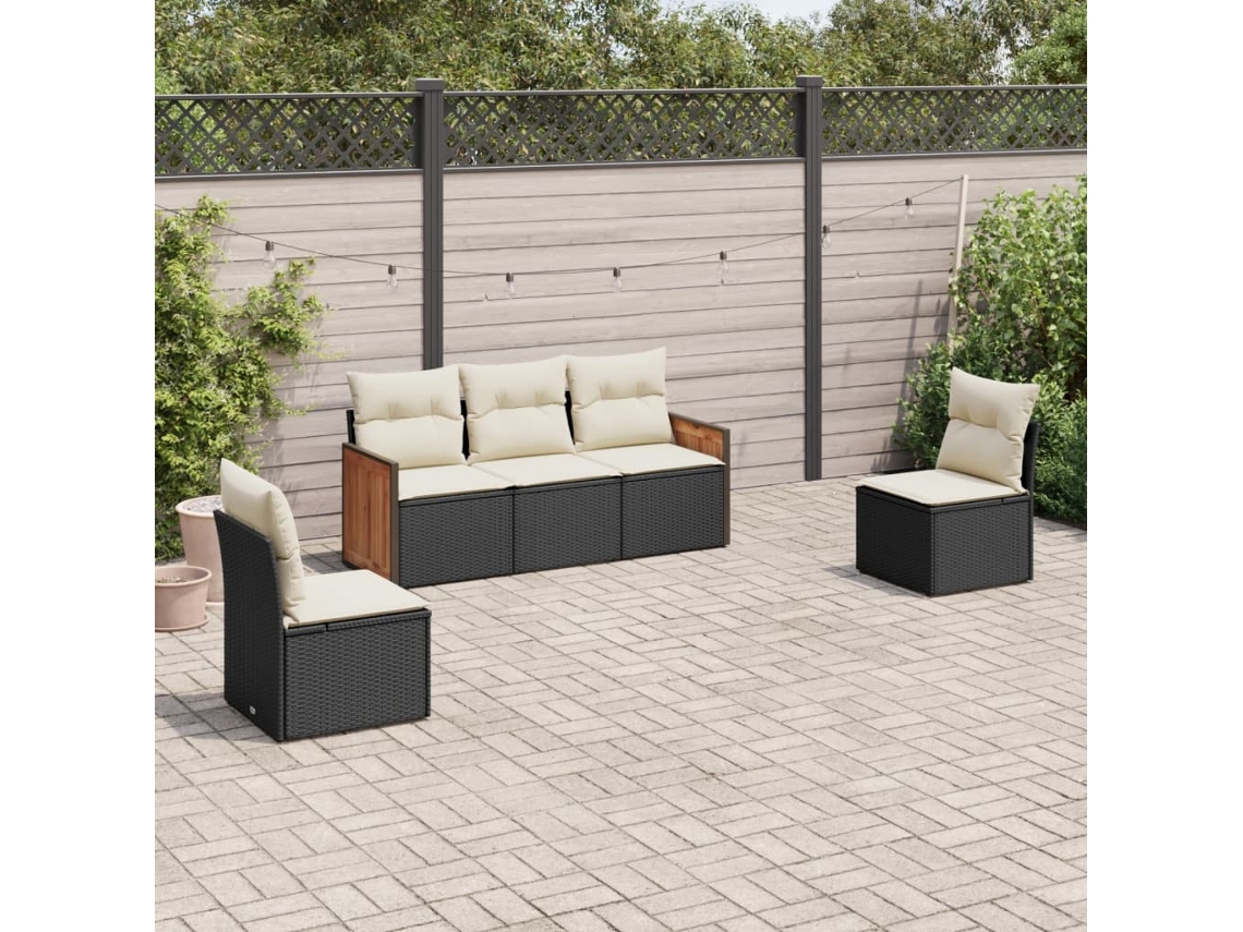 Conjunto de 5 Sofás de Jardim com Almofadas Vime Pe Preto Dkd Home Decor