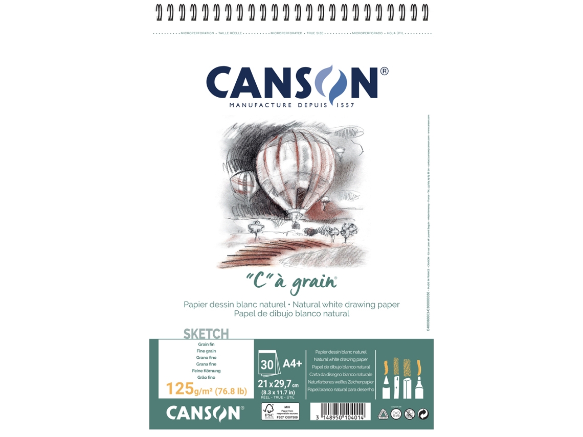 Bloco Espiral de Papel de Desenho CANSON C Grão A5 125 G/Sqm