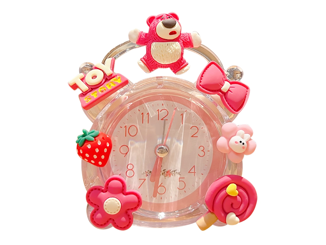 Reloj Despertador Infantil Cartoons Bonito Portátil para Niños Dormitorio Mesa Oso Rosa