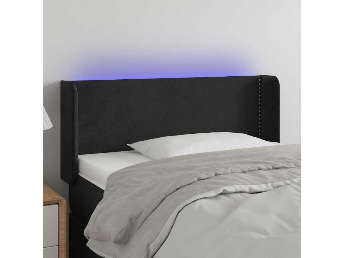 Vidaxl Cabeceira De Cama C/ Luzes Led Veludo 93x16x78/88 Cm Preto