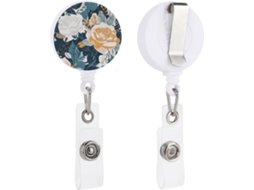 Porta-crachá retrátil com clipe chaveiro e estampa floral, um acessório charmoso, divertido e funcional.