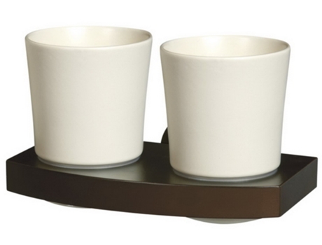 Suporte de Caneca Duplo para Escovas de Dentes de Cerâmica, Montagem em Madeira Maciça e Zamak