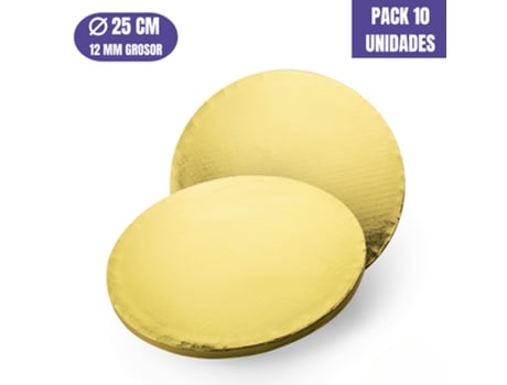 Base Para Bolo Redonda Dourada - 25 X 1,2 Cm (10 Uds)