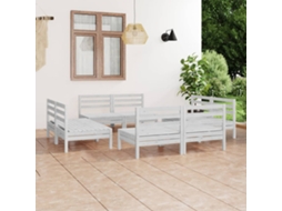Conjunto Lounge Jardim Pinho Maciço Branco 8 Pcs Dkd Home Decor