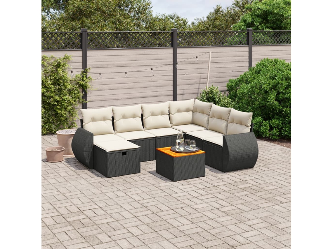 Vidaxl 8 Pcs Conjunto Sofás De Jardim Com Almofadões Vime Pe Preto