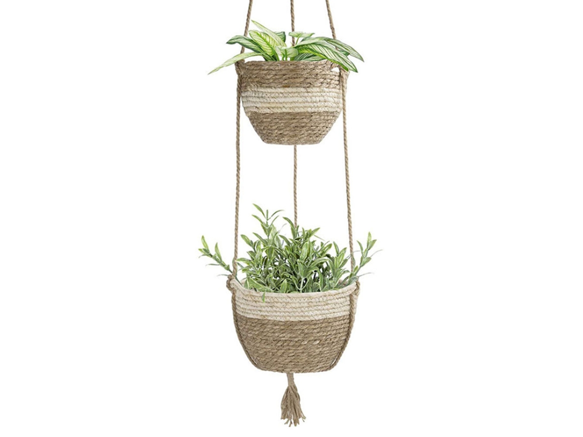 Laxiscreed Maceta Suspensa Em Fibra Natural Para Plantas De Interior, Cinza Bege