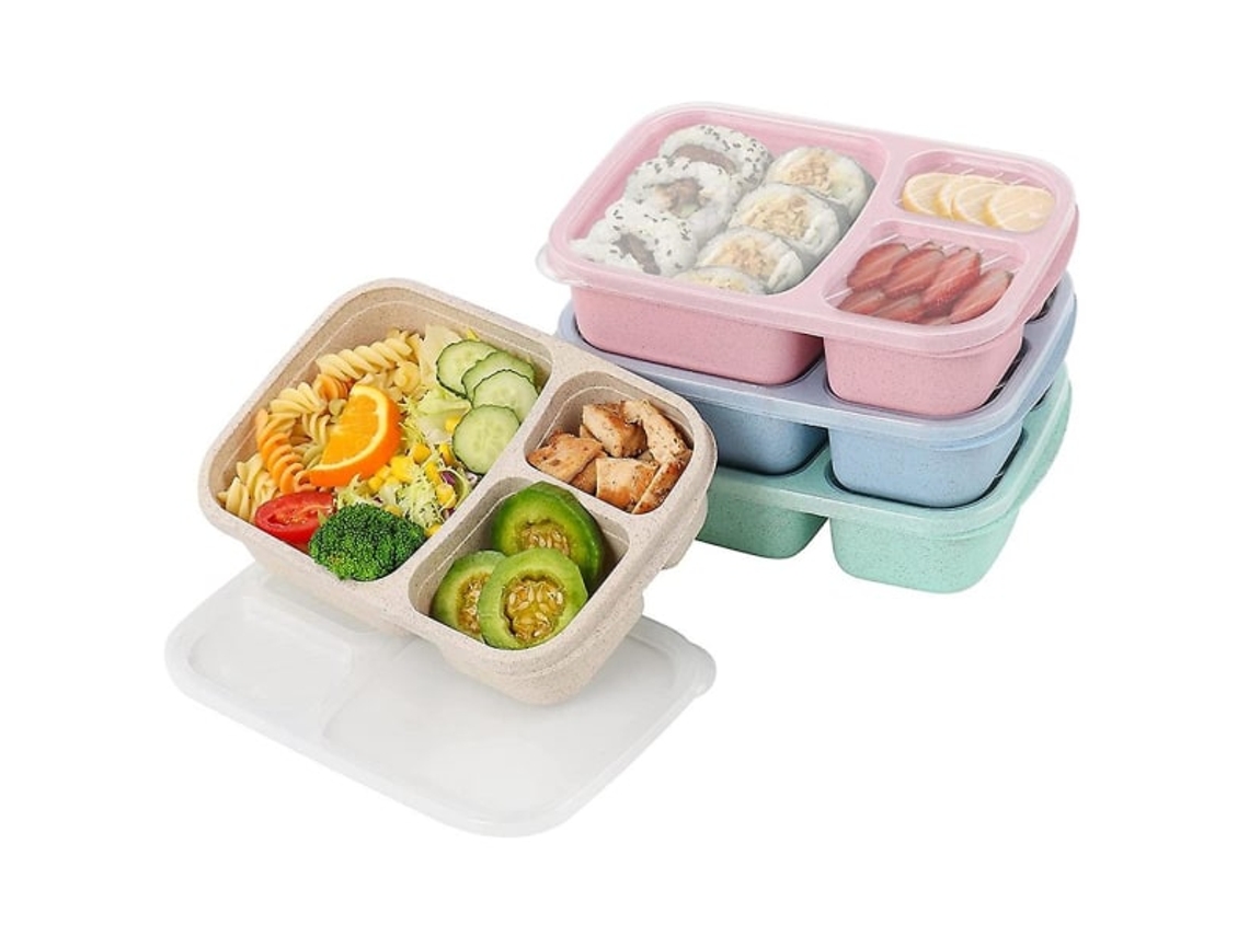 Conjunto De 4 Lancheiras, 3 Compartimentos, Infantil, Recipiente Reutilizável Para Alimentos
