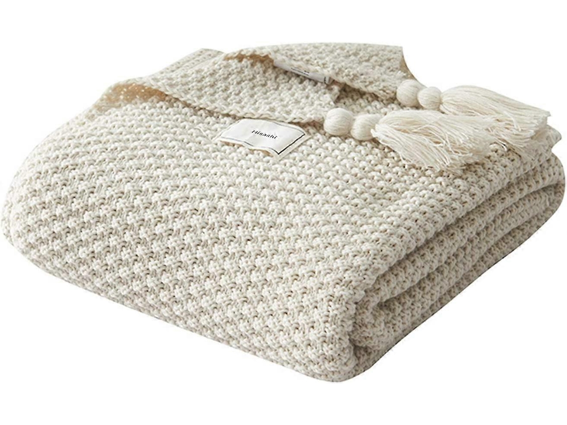 Rebe manta de Lana Flannel com Pompones Suave e Cálida para Sofá Cama Viagem Tamanho 130x170cm Cor Amarelo Mostarda