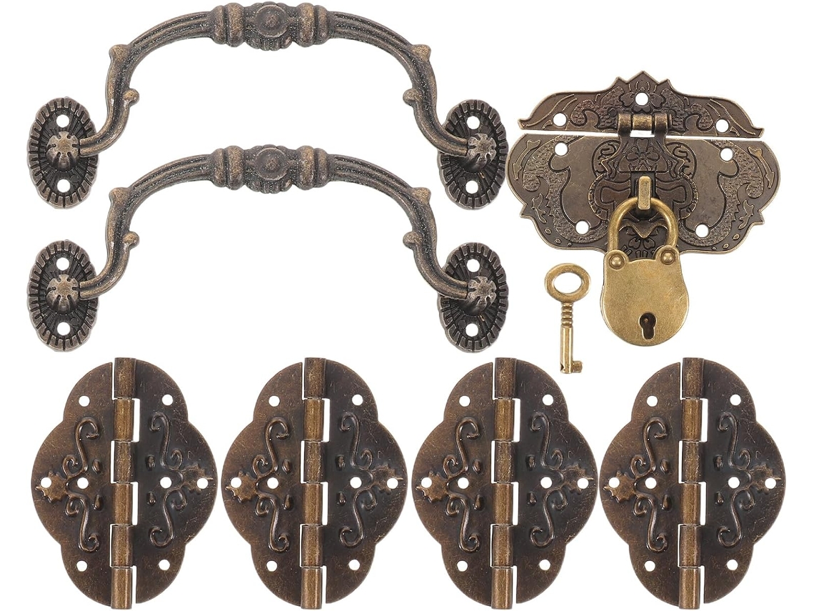Conjunto de Dobradiças e Tâmaras para Caixa Joias - Kit Puxadores