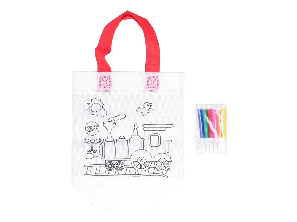Bolsa Diy De Grafite Para Crianças Com 6 Lápis De Cor Bolsa De Arte Não Tecida Doodle Trem