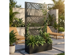 Kisha - Floreira De Jardim Divisória Com Treliça 98x180x30 Cm Recipiente Em Metal Preto