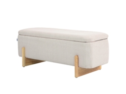 Banquinho Com Espaço Armazenamento E Espuma Estofada E Imitação Linho - Creme Branco 111x44x44,5cm