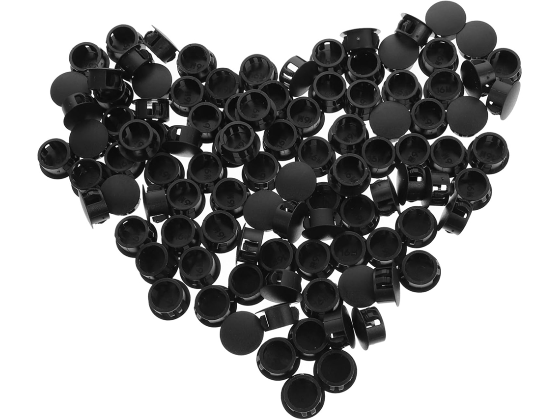 Conjunto De 100 Tampões Plástico Redondos 16mm Para Furos Pequenos, Pretos, Protetores Para Móveis, Painéis E Armários