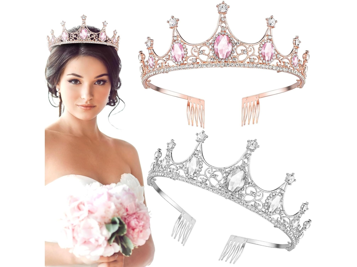 Conjunto de 2 tiaras de casamento elegantes com liga metálica e strass com design delicado.