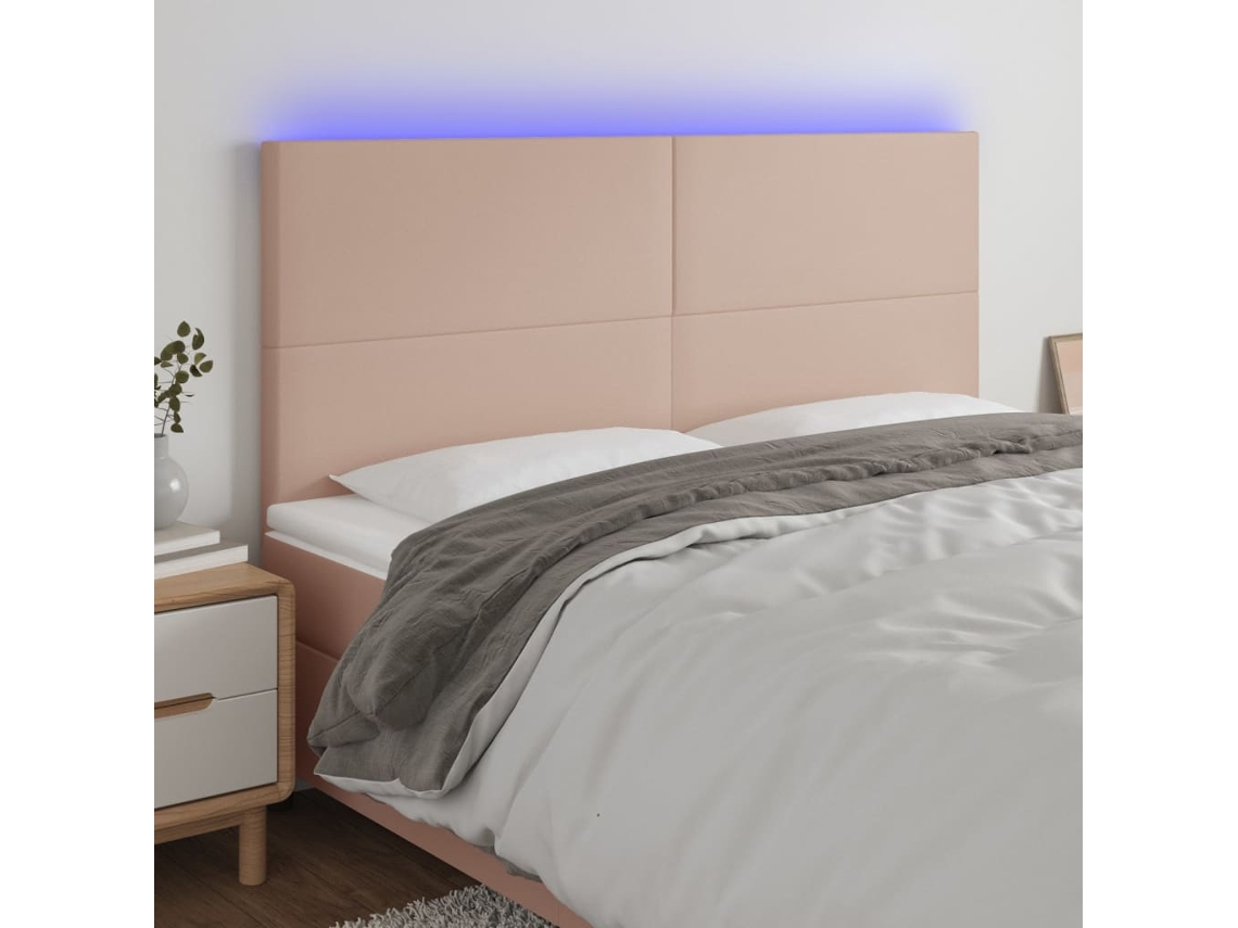 Vidaxl Cabeceira Cama C/ Led Couro Artif. 200x5x118/128 Cm Cappuccino