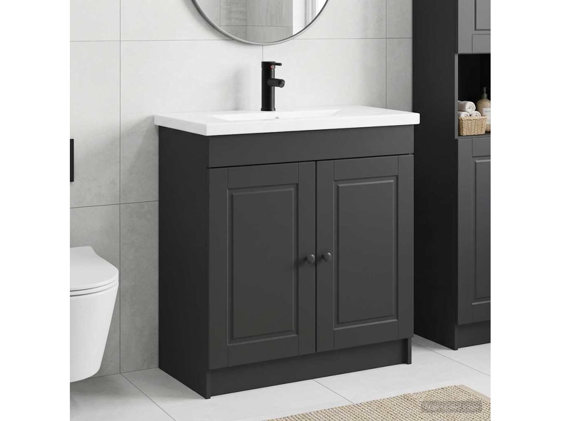 Vidaxl Conjunto De Móveis Para Banheiro Preto 56 X 37,5 X 81 Cm