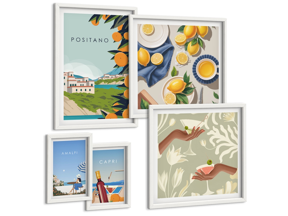 Galeria De Pinturas Murais Padrões Florais Em Londres, Tóquio E Dublin Moldura Branca Pinturas De Quarto Espelharte (conjunto De 5 Imagens)