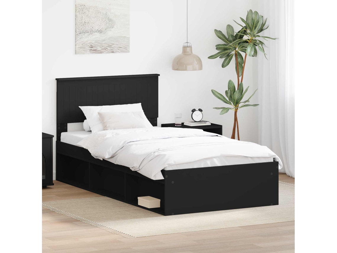 Vidaxl Estrutura Da Cama Preto 100 X 200 Cm Madeira De Pinheiro Sólida