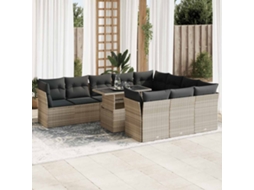 Vidaxl 11 Pcs Conjunto Sofás De Jardim C/ Almofadões Vime Pe Cinzento