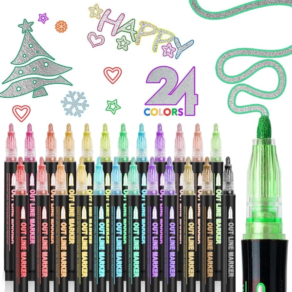 Conjunto de 24 Canetas com Glitter e Ponta Dupla para Desenho e Scrapbooking AQUAFORGE